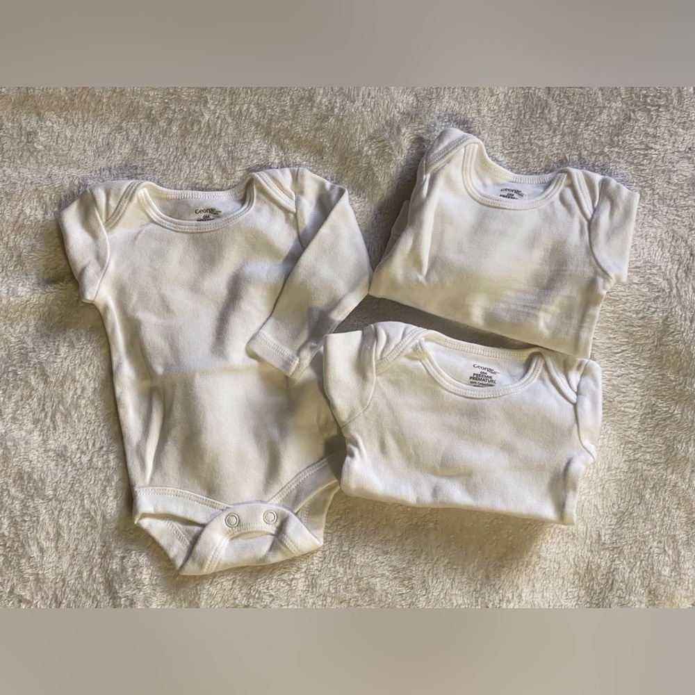 George White Long Sleeve Bodysuits One Pieces